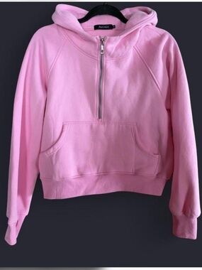 Bubblegum Pink HalfZip Hoodie Oversized Cropped Cozy Sweatshirt Medium trending